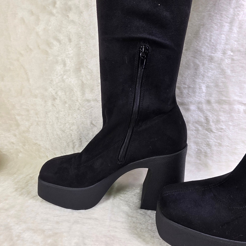 Katy Perry Tall Knee High Boots Stretch Fitted Black Platform Womens 9 NEW - Picture 4 of 8